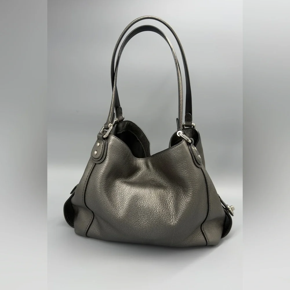 Coach Metallic Pebble‎ Leather Shoulder Bag Pewter Hobo Purse - Picture 3 of 16